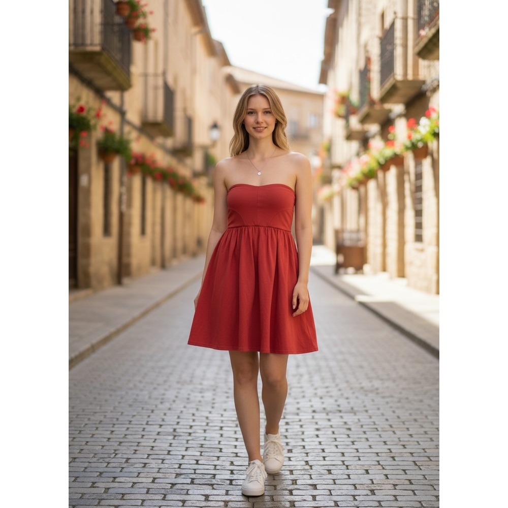 Adam Levine Womens Red‎ Strapless Sweetheart Fit and Flare Mini Dress XS Cotton